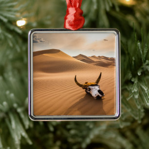 Deserts   Cow Skull Rippled Sand Dunes Metalen Ornament