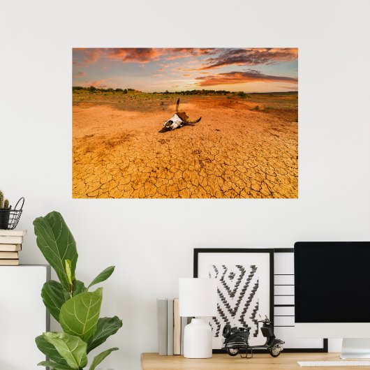Deserts | Desert with Cow Skull Poster (Thuiskantoor)