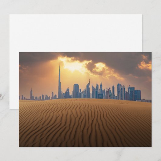 Deserts Dubai's Skyline View from Sand Dune Bedankkaart (Voorkant / Achterkant)
