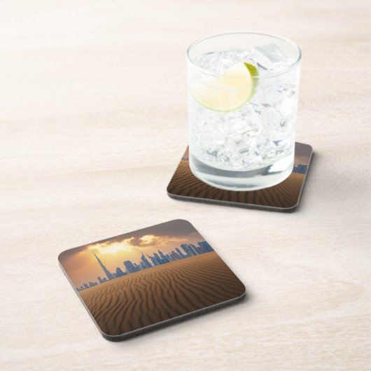 Deserts Dubai's Skyline View from Sand Dune Bier Onderzetter (Rechterzijde)