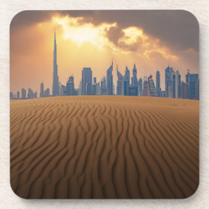 Deserts Dubai's Skyline View from Sand Dune Bier Onderzetter