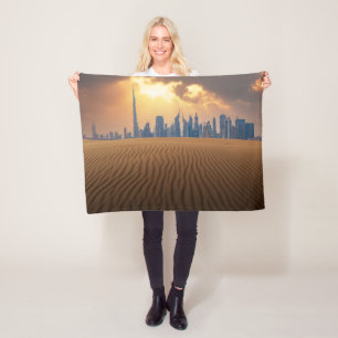 Deserts Dubai's Skyline View from Sand Dune Fleece Deken
