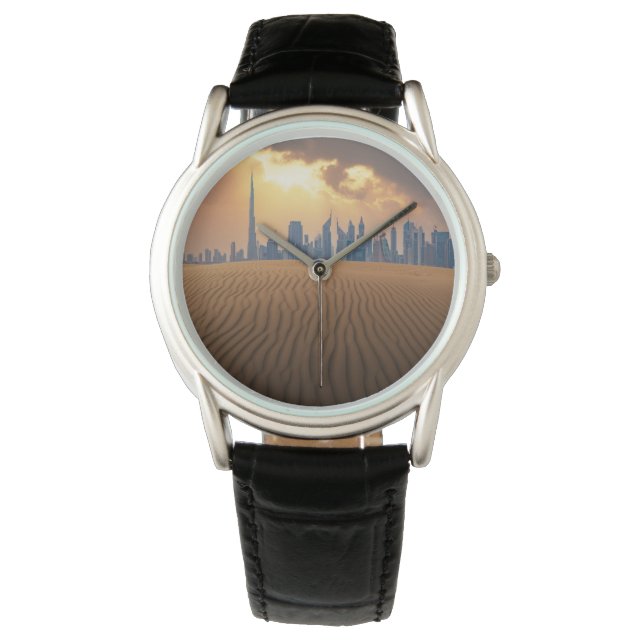 Deserts | Dubai's Skyline View from Sand Dune Horloge (Voorkant)