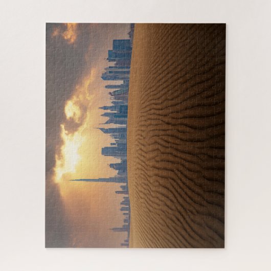 Deserts Dubai's Skyline View from Sand Dune Legpuzzel (Verticaal)