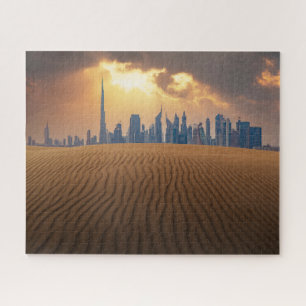 Deserts Dubai's Skyline View from Sand Dune Legpuzzel