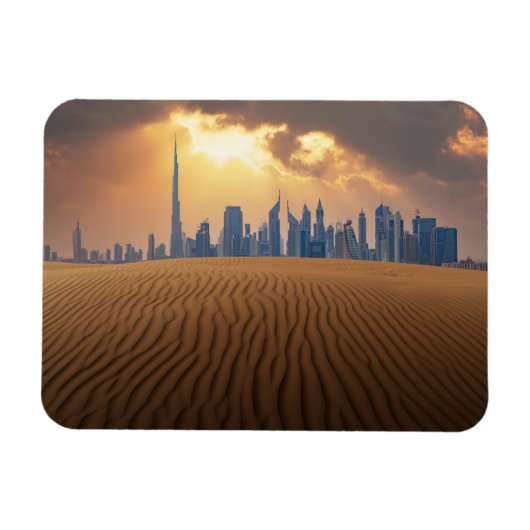 Deserts Dubai's Skyline View from Sand Dune Magneet (Horizontaal)
