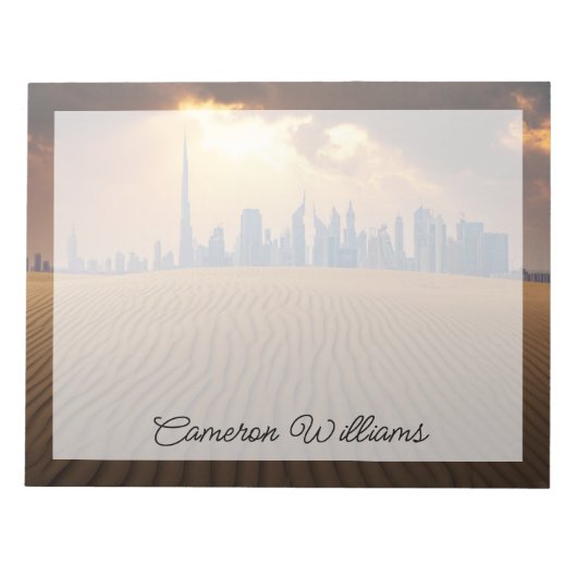 Deserts Dubai's Skyline View from Sand Dune Notitieblok (Voorkant)