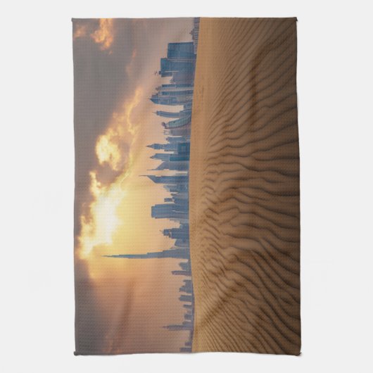 Deserts Dubai's Skyline View from Sand Dune Theedoek (Verticaal)