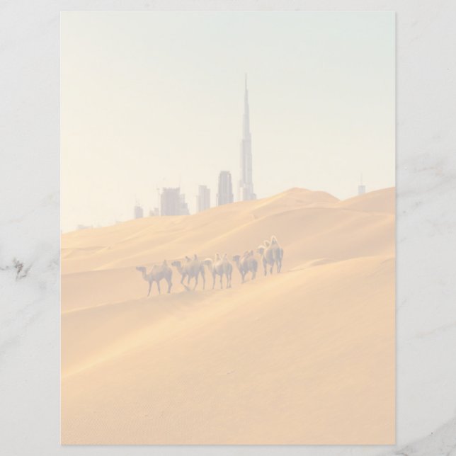 Deserts | Dubai's Skyline View with Camels (Voorkant)