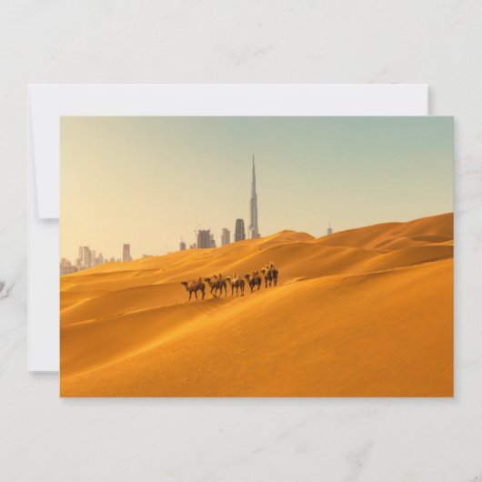Deserts Dubai's Skyline View with Camels Bedankkaart (Voorkant)