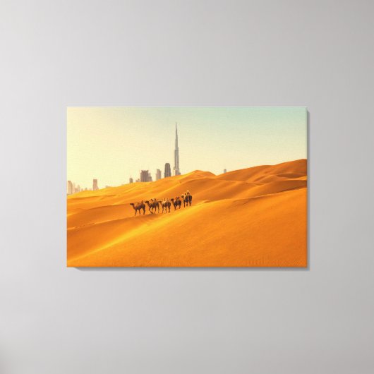 Deserts Dubai's Skyline View with Camels Canvas Afdruk (Voorkant)