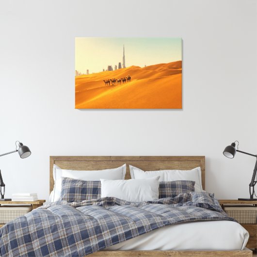Deserts Dubai's Skyline View with Camels Canvas Afdruk (Insitu (Slaapkamer))