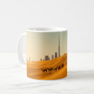 Deserts Dubai's Skyline View with Camels Koffiemok
