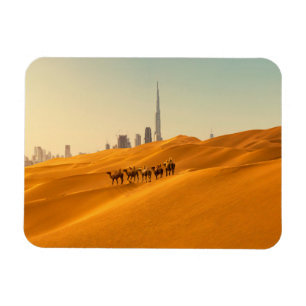 Deserts Dubai's Skyline View with Camels Magneet
