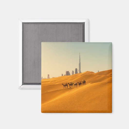 Deserts Dubai's Skyline View with Camels Magneet (Voorkant / Achterkant)