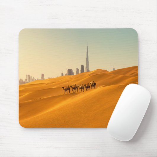 Deserts Dubai's Skyline View with Camels Muismat (Met muis)