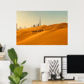 Deserts Dubai's Skyline View with Camels Poster (Thuiskantoor)