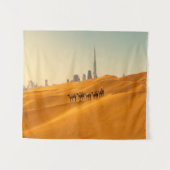 Deserts Dubai's Skyline View with Camels Wandkleed (Voorkant (horizontaal))