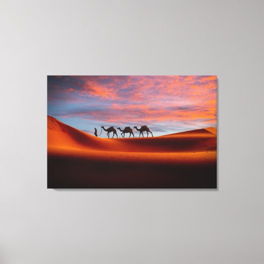 Deserts Man & Camels in the Sand Dunes Canvas Afdruk (Voorkant)