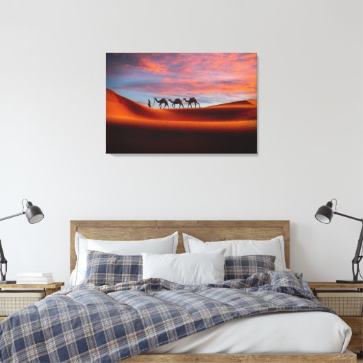 Deserts Man & Camels in the Sand Dunes Canvas Afdruk (Insitu (Slaapkamer))