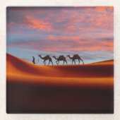 Deserts | Man & Camels in the Sand Dunes Glazen Onderzetter (Voorkant)