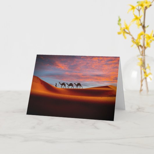Deserts | Man & Camels in the Sand Dunes Kaart (Gele Bloem)