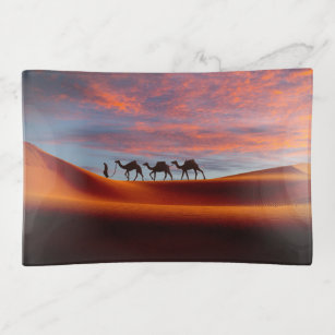 Deserts Man & Camels in the Sand Dunes Sierschaaltjes