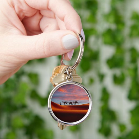 Deserts Man & Camels in the Sand Dunes Sleutelhanger (Hand)