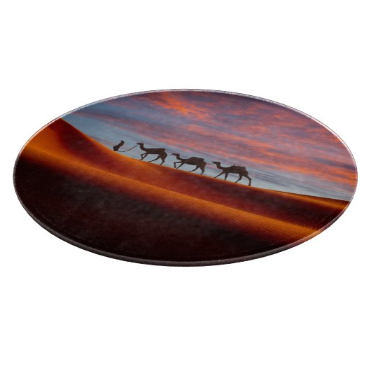 Deserts Man & Camels in the Sand Dunes Snijplank (Hoek)