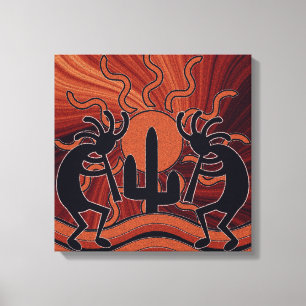 Deset Sun Cactus Southwest Kokopelli Canvas Afdruk