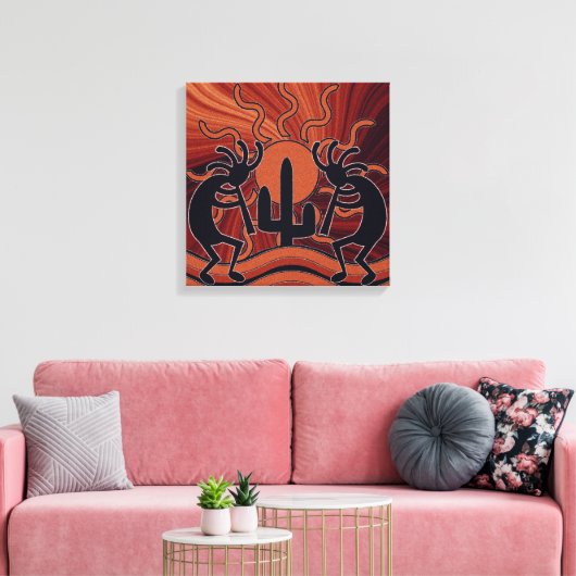 Deset Sun Cactus Southwest Kokopelli Canvas Afdruk (Insitu (Woonkamer))