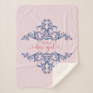 Desi Girl Text met Floral Persian Henna Pattern Sherpa Deken