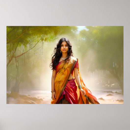 Desi in een sari schilderij poster (Voorkant)