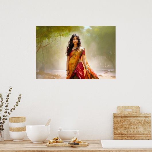Desi in een sari schilderij poster (Keuken)
