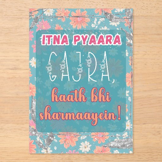 Desi Indian Pakistani Wedding Mehndi Food Sign Acryl Uitnodigingen (Voorkant)