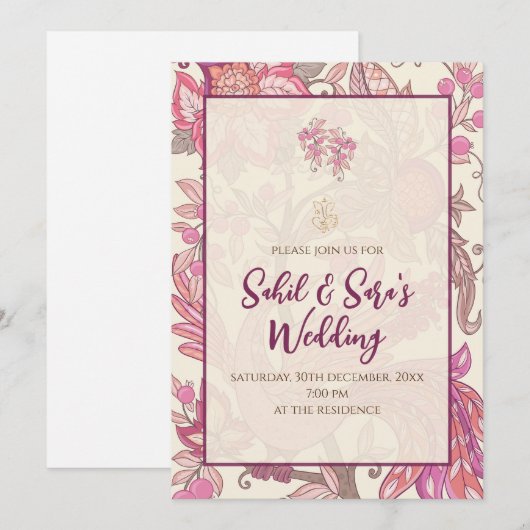 Desi Trouwkaart Indiase Trouwuitnodiging Kaart (Voorkant / Achterkant)