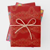 Desi Wedding Style Deep Red Design Inpakpapier Vel (In situ)