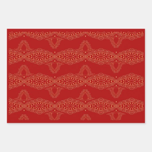 Desi Wedding Style Deep Red Design Inpakpapier Vel (Voorkant)