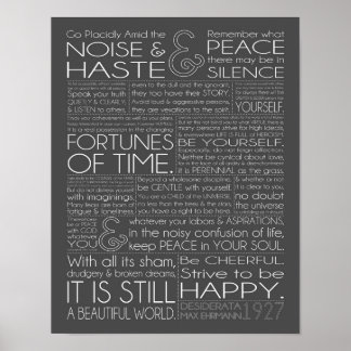 Desiderata 11x14 Witte tekst op grijs Poster