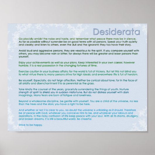 Desiderata and Butterflies Poster (Voorkant)