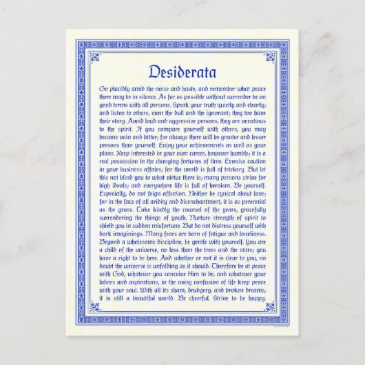 Desiderata-ansichtkaart Briefkaart (Voorkant)