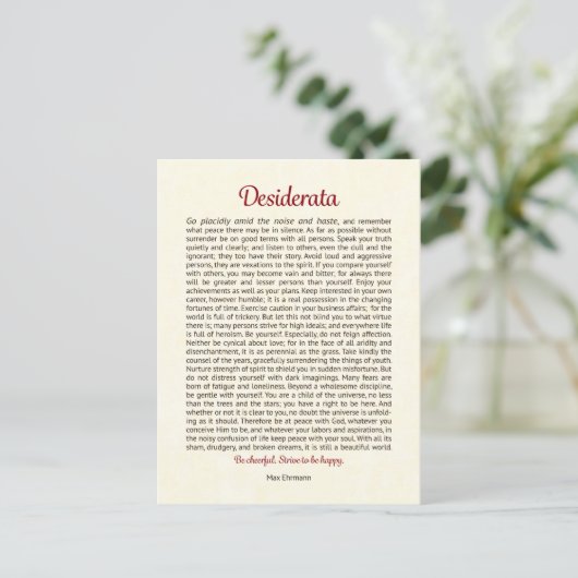 Desiderata Ansichtkaart Briefkaart (Staand voorkant)