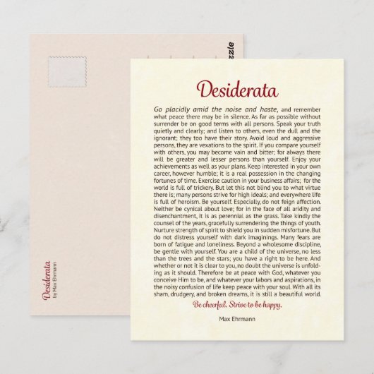 Desiderata Ansichtkaart Briefkaart (Voorkant / Achterkant)