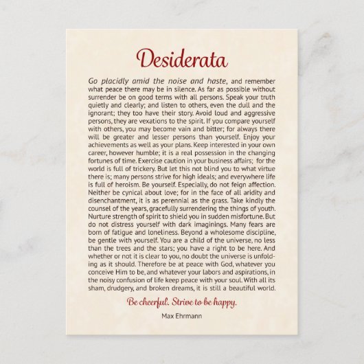 Desiderata-ansichtkaart | Desiderata Mini Art Briefkaart (Voorkant)