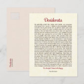 Desiderata-ansichtkaart | Desiderata Mini Kunst Briefkaart (Voorkant / Achterkant)
