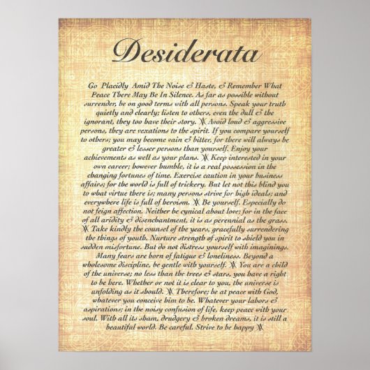 DESIDERATA BETREFFENDE GEfossiliseerd houtpapier Poster (Voorkant)