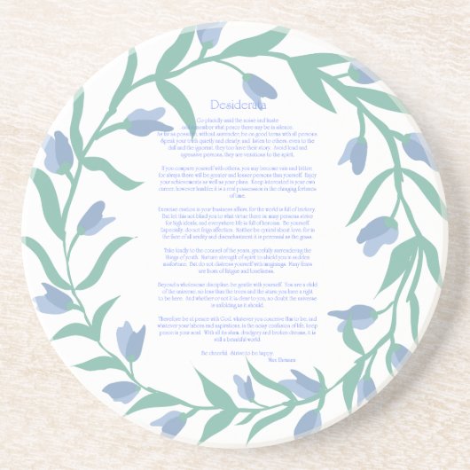 Desiderata Blauwe Bloemenkrans Zandsteen Onderzetter (Voorkant)