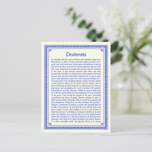 Desiderata Briefkaart (Staand voorkant)