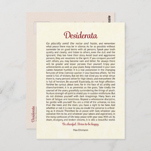 Desiderata Briefkaart (Voorkant / Achterkant)