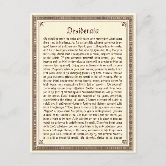 Desiderata-Briefkaart Briefkaart (Voorkant)